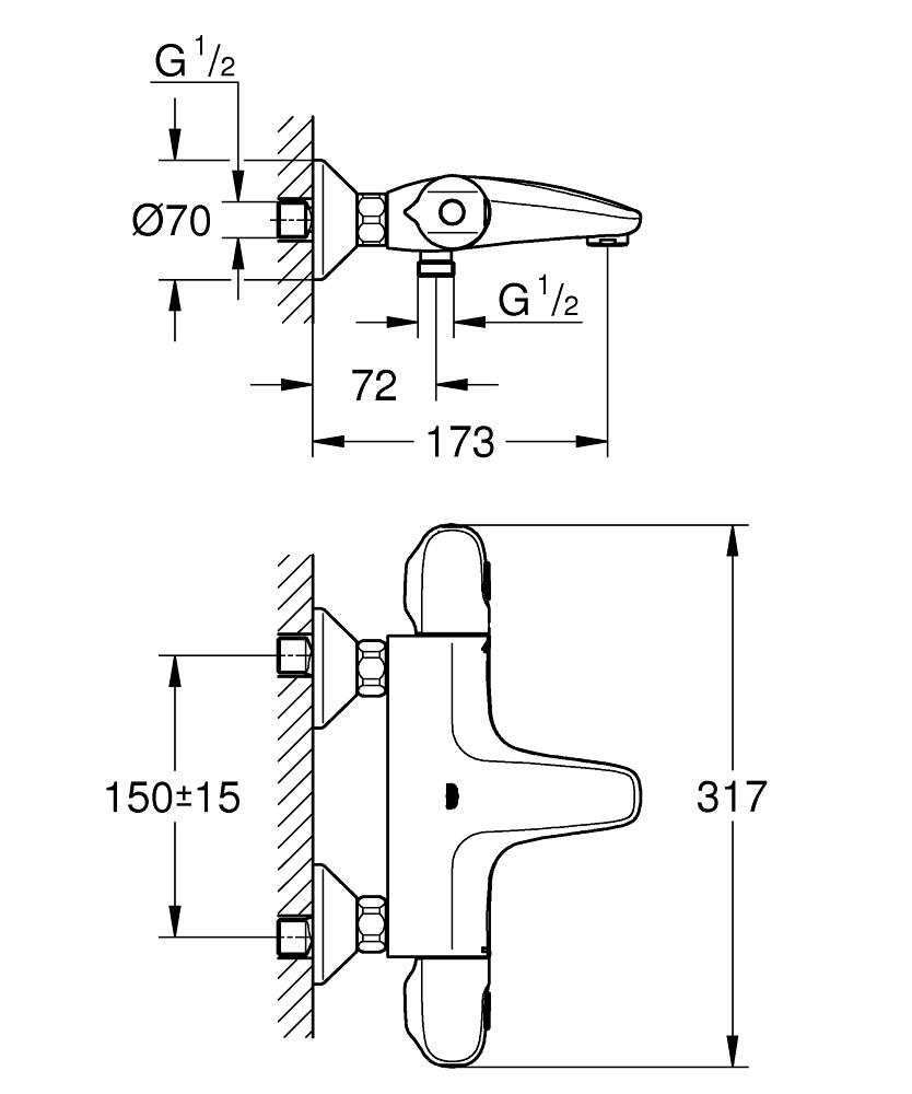  Grohtherm 1000 Термостат для ванны, DN 15  34155003