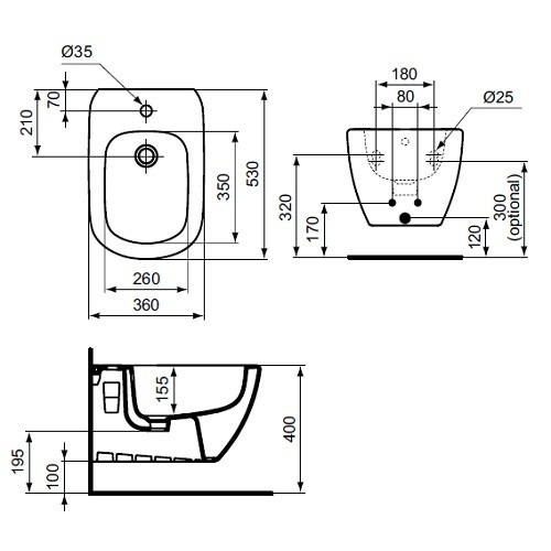  TESI подвесное биде   (старый артикул T355201)  T457001